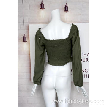 Polyester Blouse With Square Neck And Long Sleeves